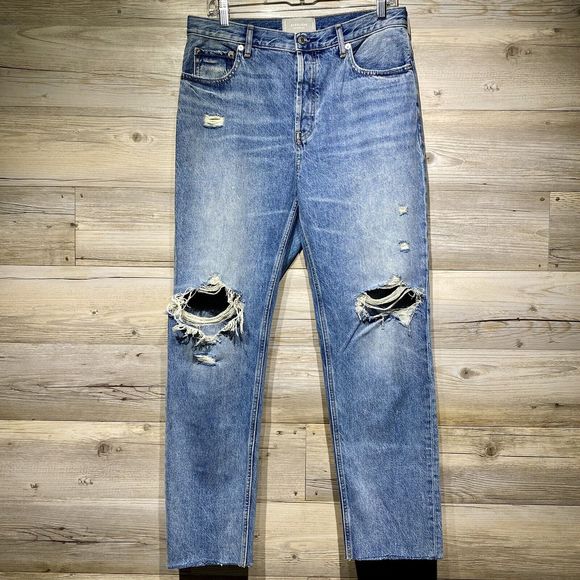 Everlane The Cheeky Jean Size 30 (32x28) Blue Raw Hem Ankle High Rise Distressed - Picture 1 of 13